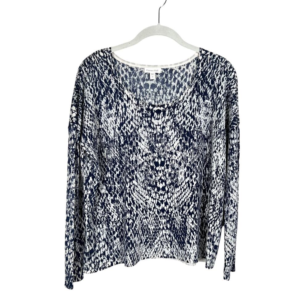 Garnet Hill Signature Eco Merino Wool Boxy Sweater Blue Cream Women's XS